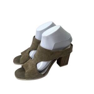 Seychelles Womens Taupe Suede Peep Toe Block Wood Heel Mules 8 Scandi Sandals